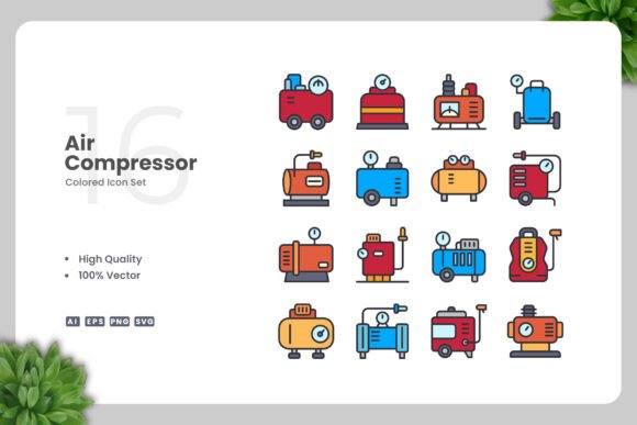Air Compressor Color Icons
