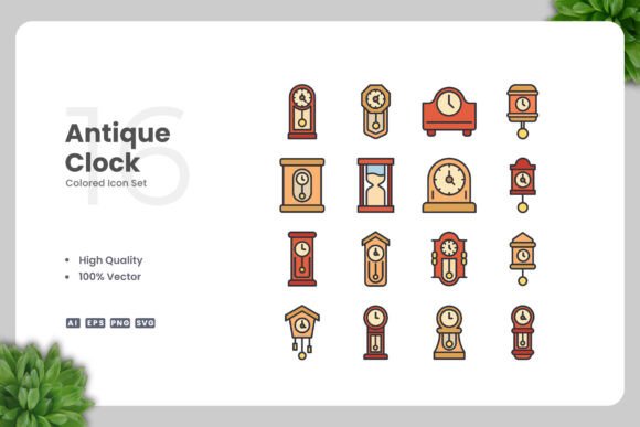 Antique Clock Color Icons Graphics