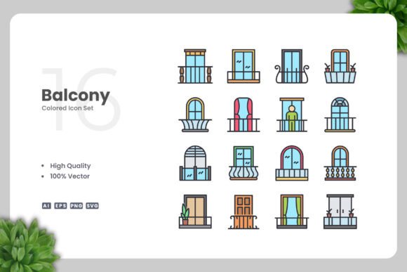 Balcony Color Icons for Graphics and Icons