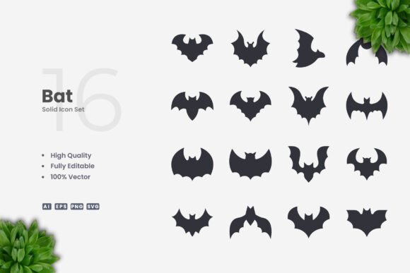Bat Solid Icons: Graphics and Icons for Clean Design