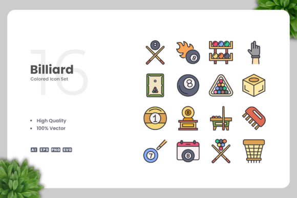 Billiard Color Icons: Graphics and Icons for Local Business
