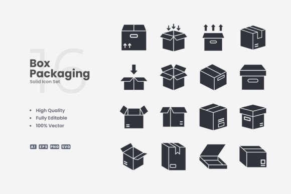 Box Packaging Solid Icons: Graphics and Icons for Local Business