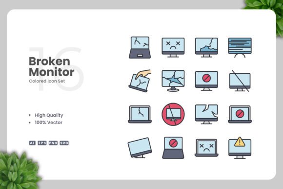 Broken Monitor Color Icons: Graphics and Icons for Creative Design