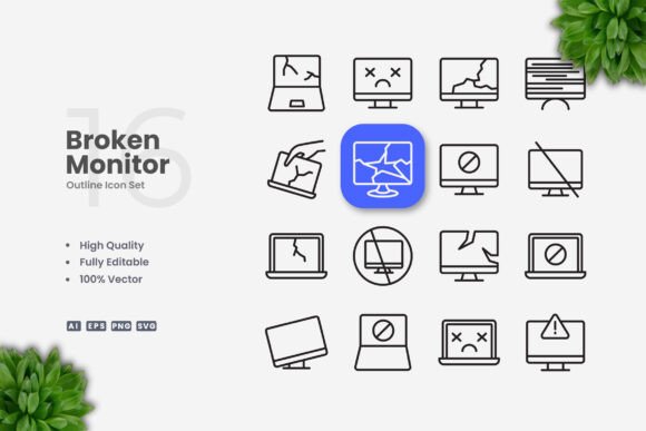 Broken Monitor Icons: Graphics and Icons for Digital Sellers