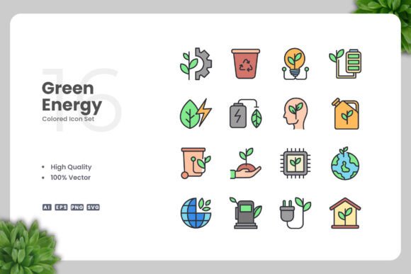Green Energy Color Icons for Graphics and Icons
