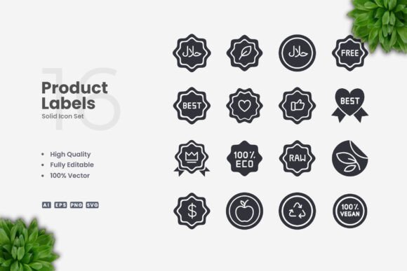Product Labels Solid Icons: Graphics and Icons for Clean Design